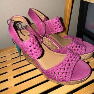 Maurices Magenta Woven Cork Wedge Sandals